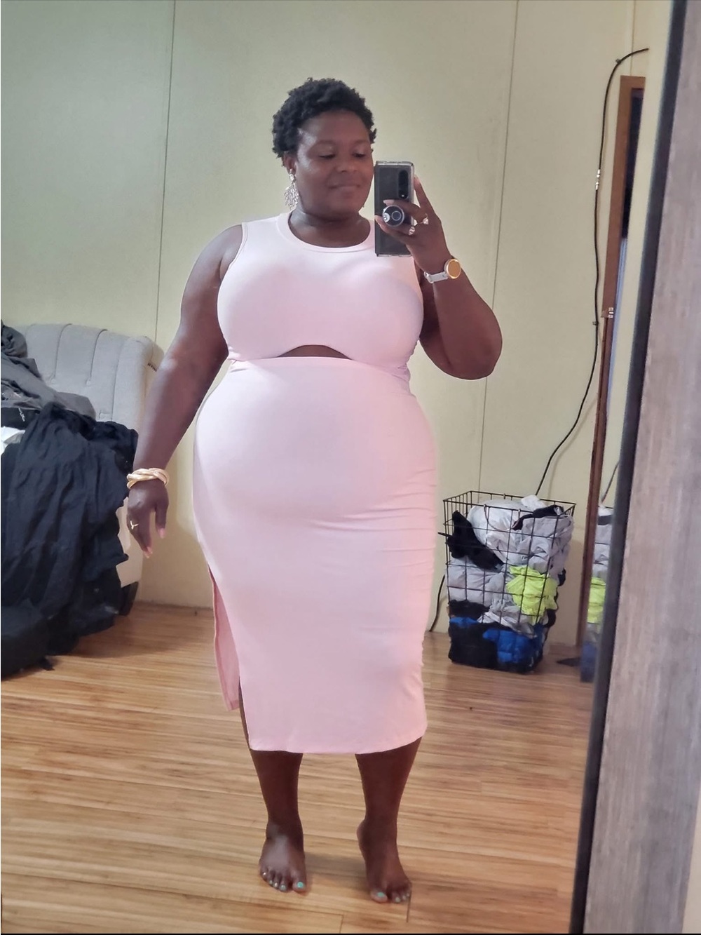 Light Pink Cutout Midi Dress